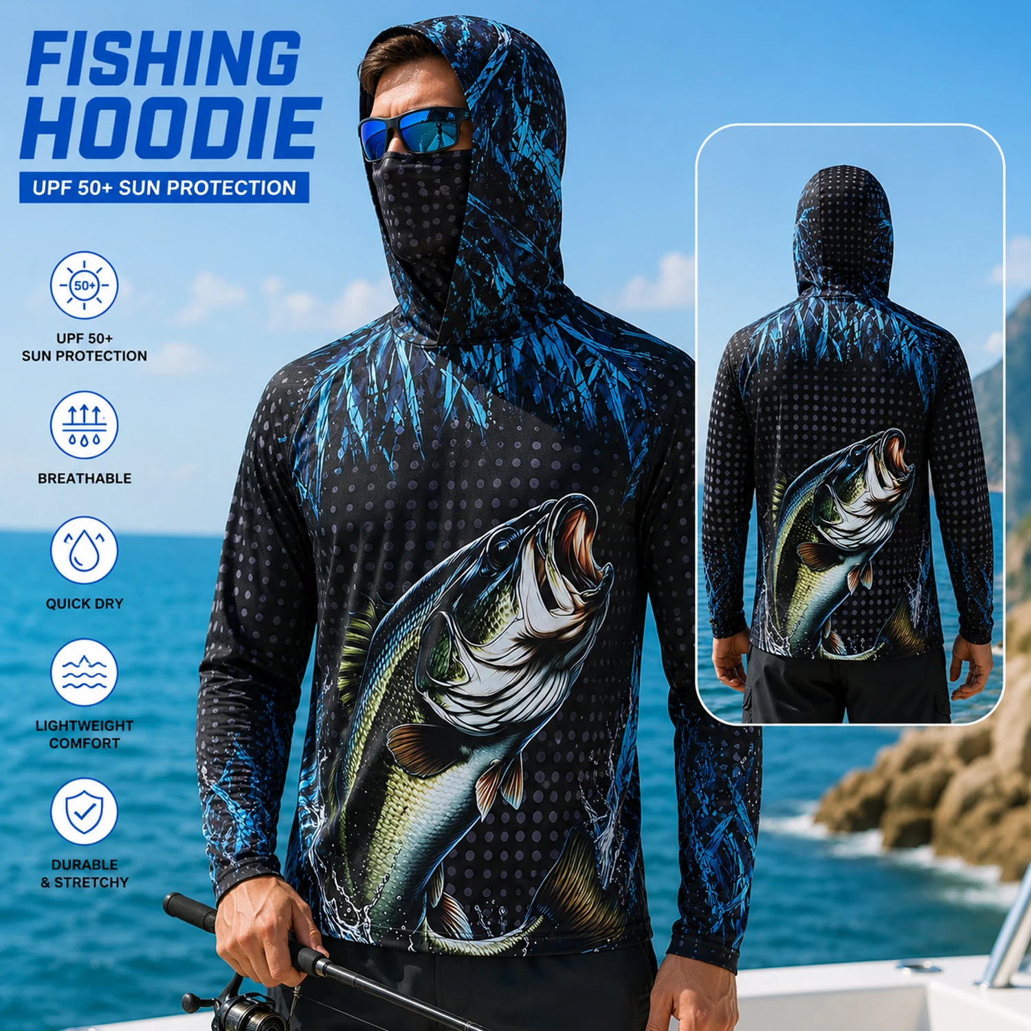 Men UPF50+ Fishing Hoodie with - đánh giá và giá Fishing Mask Sun Protection