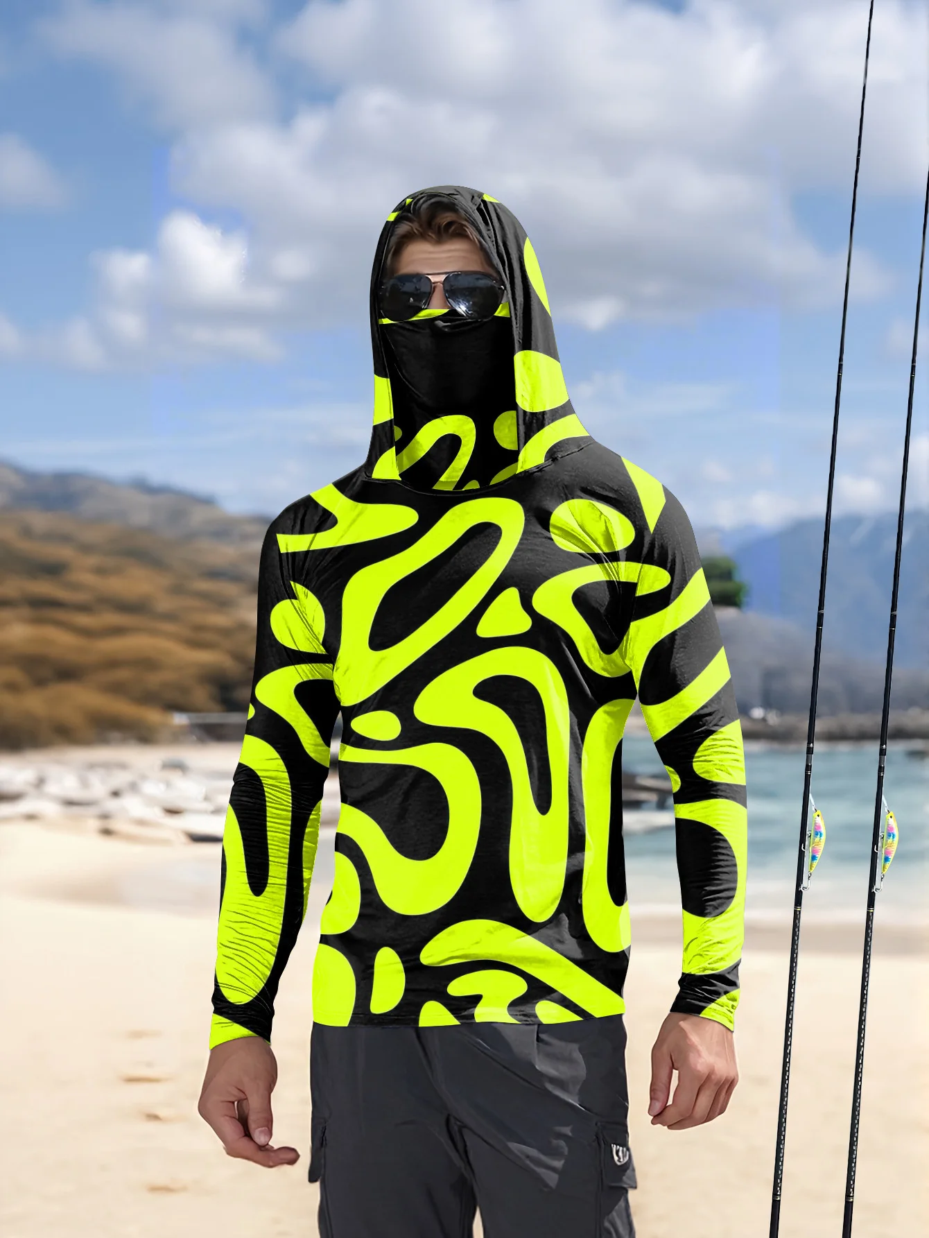Men's Neon Green Abstract Prin - đánh giá và giá Fishing Shirt Uv Protection
